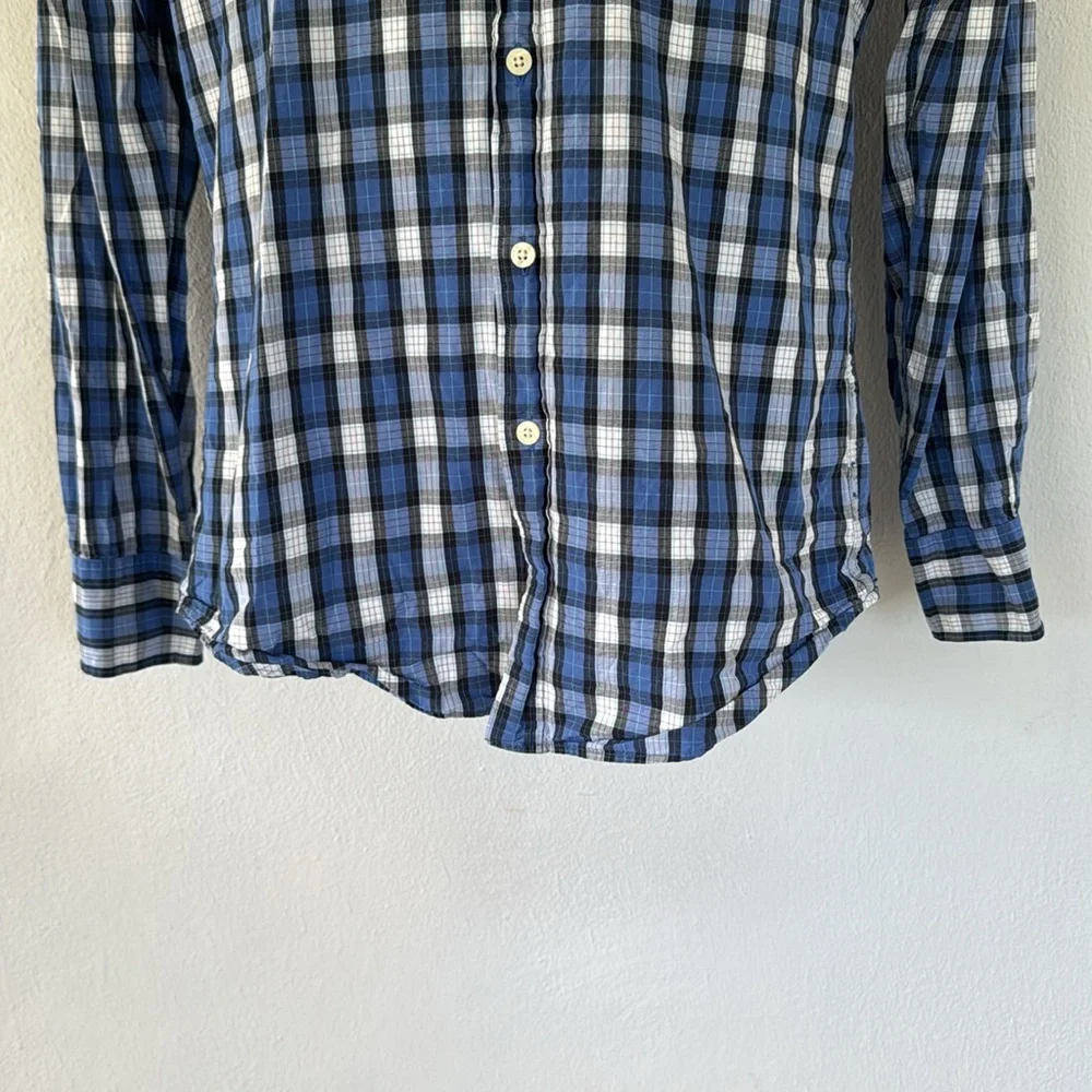 J. Crew shirtings washed casual tailored fit blue plaid button down shirt small